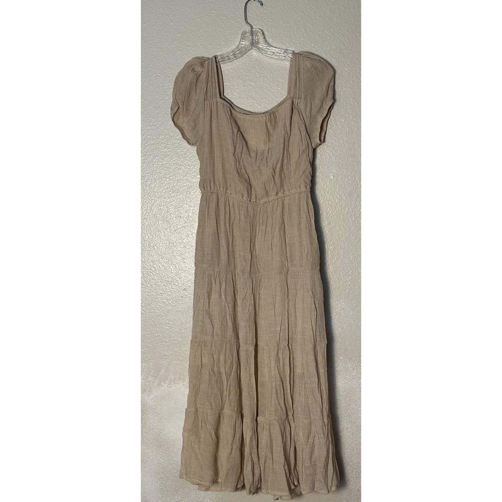 Indigo Rose Dress Cottagecore Peasant Puff Sleeve Flowy Lined Size M Beige